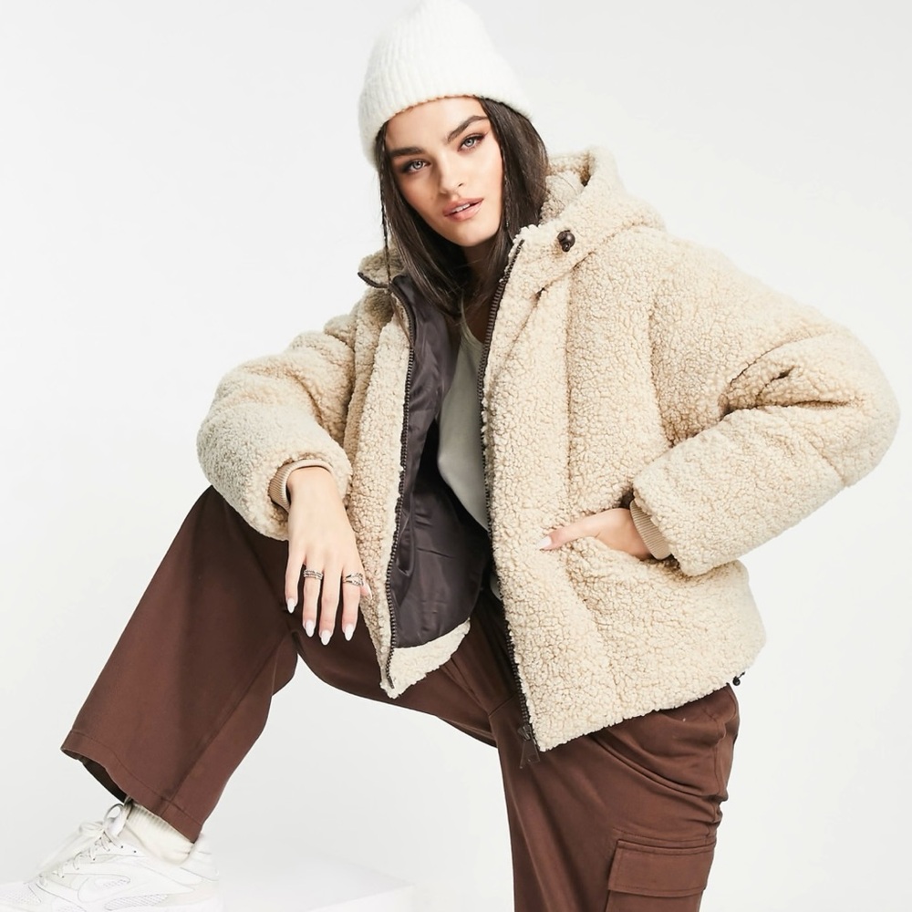 Topshop teddy borg hooded puffer jacket